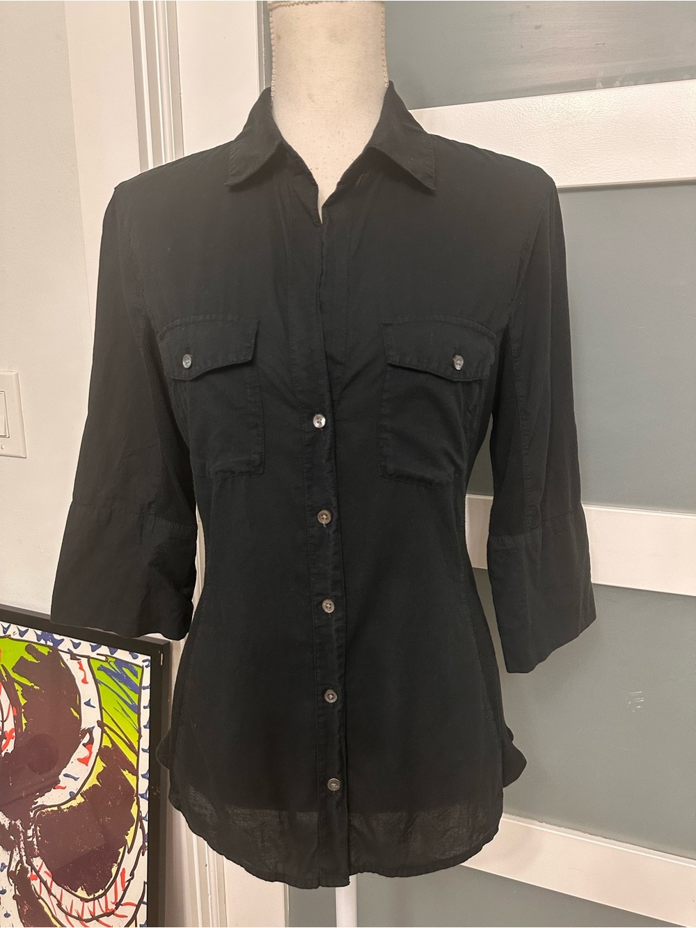 JAMES PERSE Black Contrast Ribbed Surplus Shirt
Button Up SZ 3/L Quiet Luxury